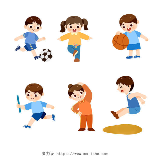 卡通体育课老师学生打球运动健身人物PNG素材学校校园体育课元素